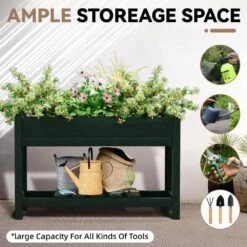 45 In. X 18 In. X 29 In. Outdoor Plastic Raised Garden Bed In Green, Elevated Planter For Herbs, Vegetables And Flowers -Jearey green jearey elevated garden beds tphj green 1f 1000