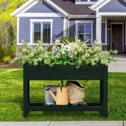 45 In. X 18 In. X 29 In. Outdoor Plastic Raised Garden Bed In Green, Elevated Planter For Herbs, Vegetables And Flowers