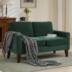 Sanfe 57 In. Green Solid Fabric 2-Seat Loveseat With Nailhead 13 Sanfe 57 In. Green Solid Fabric 2-Seat Loveseat With Nailhead -Jearey green jearey loveseats sfrm 2 green 31 1000