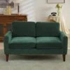 Sanfe 57 In. Green Solid Fabric 2-Seat Loveseat With Nailhead