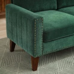 Sanfe 57 In. Green Solid Fabric 2-Seat Loveseat With Nailhead 9 Sanfe 57 In. Green Solid Fabric 2-Seat Loveseat With Nailhead -Jearey green jearey loveseats sfrm 2 green c3 1000