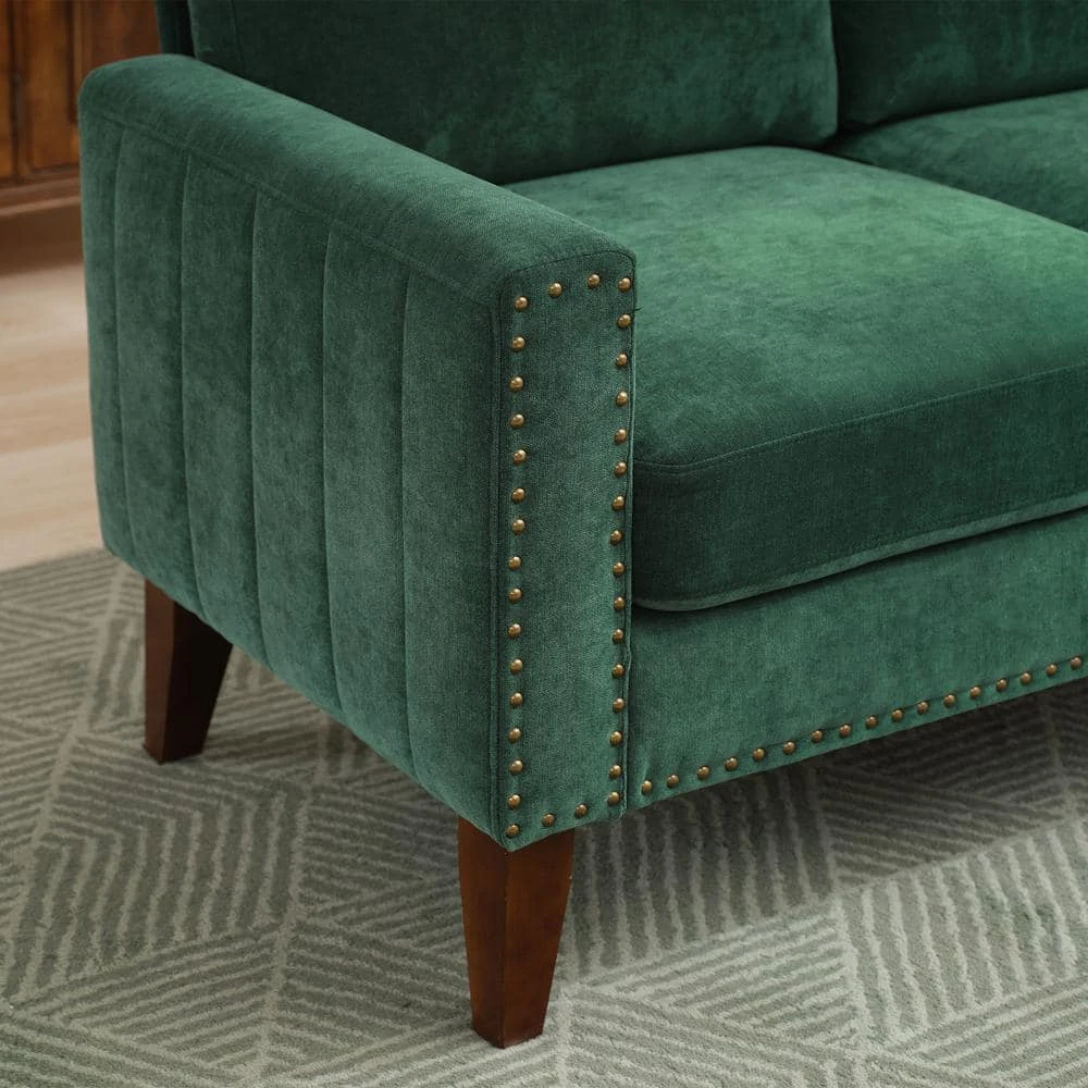 Sanfe 57 In. Green Solid Fabric 2-Seat Loveseat With Nailhead 3 Sanfe 57 In. Green Solid Fabric 2-Seat Loveseat With Nailhead - Image 3