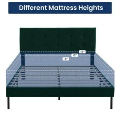 Alex Green Queen Upholstered Platform Bed Frame With Headboard -Jearey green jearey platform beds e111cj queen grey c3 1000