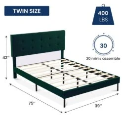 Alex Green Twin Upholstered Platform Bed Frame With Headboard -Jearey green jearey platform beds e111cj twin green 66 1000