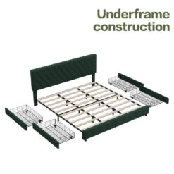 Green King Linen Upholstered Storage Platform Bed Frame With Headboard -Jearey green jearey platform beds e11xxy 2 gy c3 1000