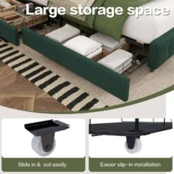 Green Queen Linen Upholstered Storage Platform Bed Frame With Headboard -Jearey green jearey platform beds slssfy pink c3 1000