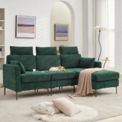 89 In. Square Arm Fabric L Shape Sectional Sofa With Chaise Lounge And Pillow In Green 19 89 In. Square Arm Fabric L Shape Sectional Sofa With Chaise Lounge And Pillow In Green -Jearey green jearey sofas couches xne 1 green 31 1000
