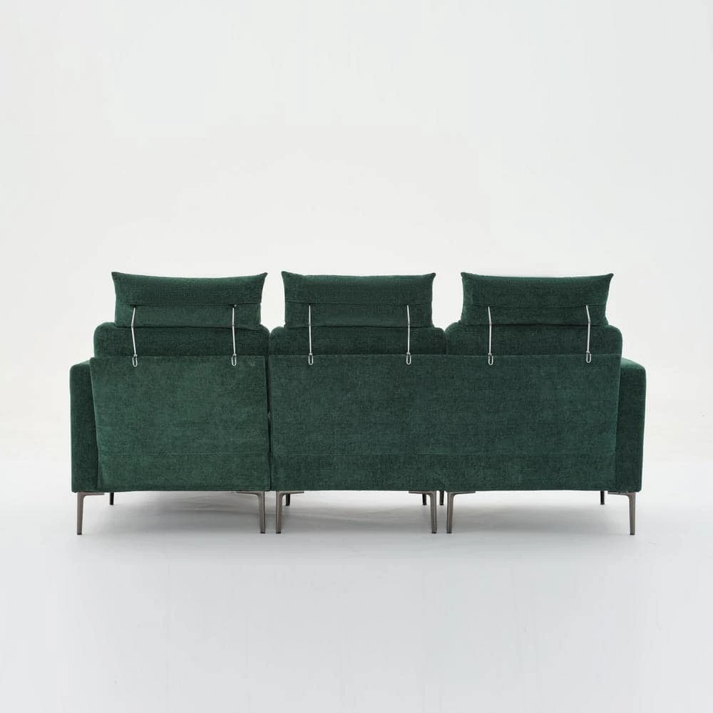 89 In. Square Arm Fabric L Shape Sectional Sofa With Chaise Lounge And Pillow In Green 7 89 In. Square Arm Fabric L Shape Sectional Sofa With Chaise Lounge And Pillow In Green - Image 7