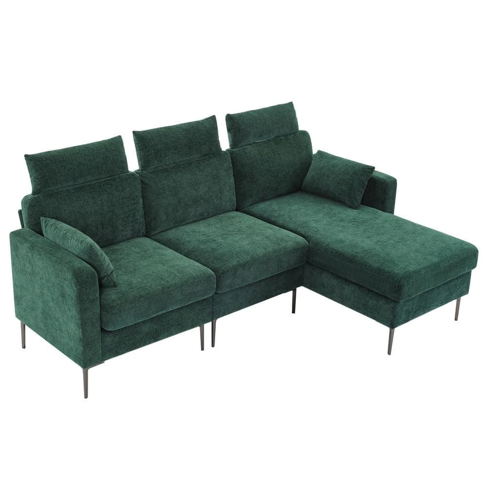 89 In. Square Arm Fabric L Shape Sectional Sofa With Chaise Lounge And Pillow In Green 5 89 In. Square Arm Fabric L Shape Sectional Sofa With Chaise Lounge And Pillow In Green - Image 5