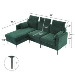 89 In. Square Arm Fabric L Shape Sectional Sofa With Chaise Lounge And Pillow In Green 12 89 In. Square Arm Fabric L Shape Sectional Sofa With Chaise Lounge And Pillow In Green -Jearey green jearey sofas couches xne 1 green 66 1000