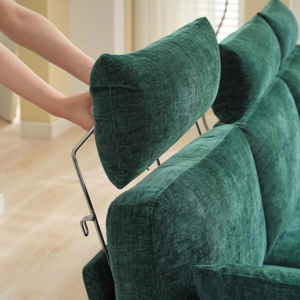 89 In. Square Arm Fabric L Shape Sectional Sofa With Chaise Lounge And Pillow In Green 8 89 In. Square Arm Fabric L Shape Sectional Sofa With Chaise Lounge And Pillow In Green - Image 8