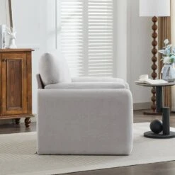 Modern Grey Chenille Oversized Wood Accent Outdoor And Indoor Lounge Chair With Armrest Cushion For Living Room -Jearey grey jearey accent chairs e13puzy hd gy 4f 1000