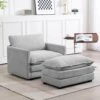 Modern Grey Corduroy Accent Armchair With Ottoman For Living