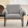Moore Metal Grey Lambswool Soft Cushion Arm Chair For Bedroom And Living Room