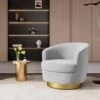 Nancy Modern 360° Swivel Grey Non-falling Velvet Fabric Barrel Accent Armchair For Bedroom Or Living Room