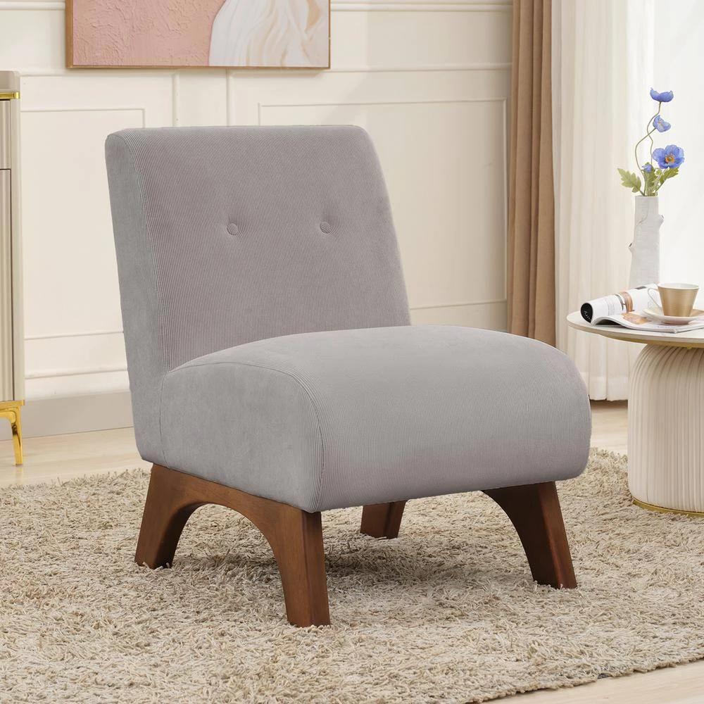 Modern Corduroy Solid Wood Grey Lounge Armless Chair 8 Modern Corduroy Solid Wood Grey Lounge Armless Chair - Image 8