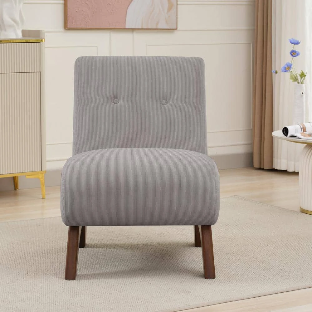 Modern Corduroy Solid Wood Grey Lounge Armless Chair 6 Modern Corduroy Solid Wood Grey Lounge Armless Chair - Image 6