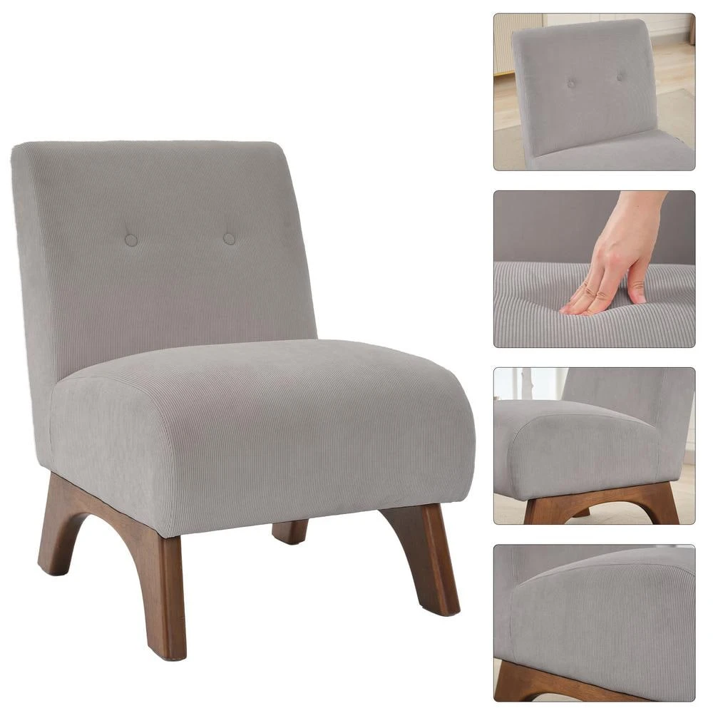Modern Corduroy Solid Wood Grey Lounge Armless Chair 4 Modern Corduroy Solid Wood Grey Lounge Armless Chair - Image 4