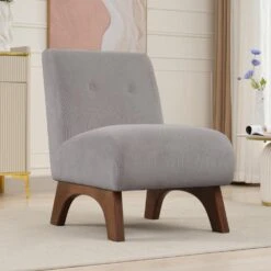 Modern Corduroy Solid Wood Grey Lounge Armless Chair