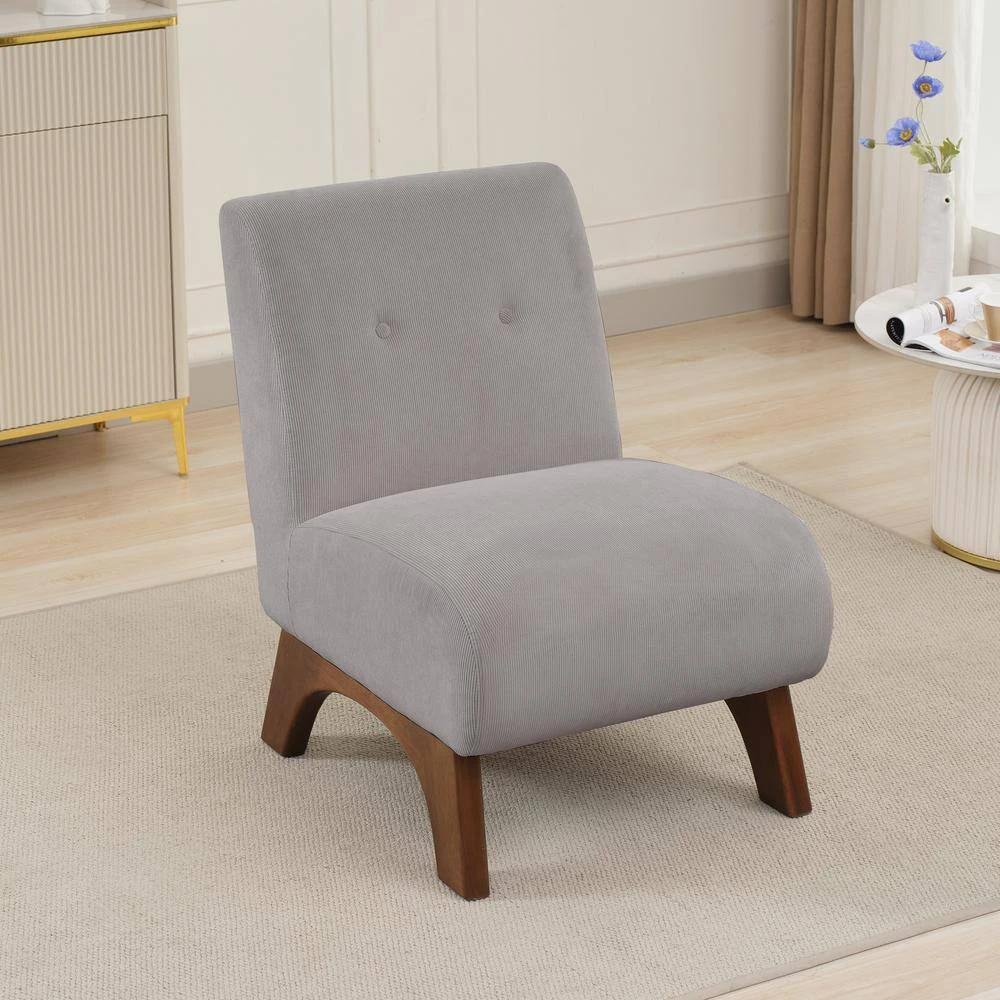 Modern Corduroy Solid Wood Grey Lounge Armless Chair 3 Modern Corduroy Solid Wood Grey Lounge Armless Chair - Image 3