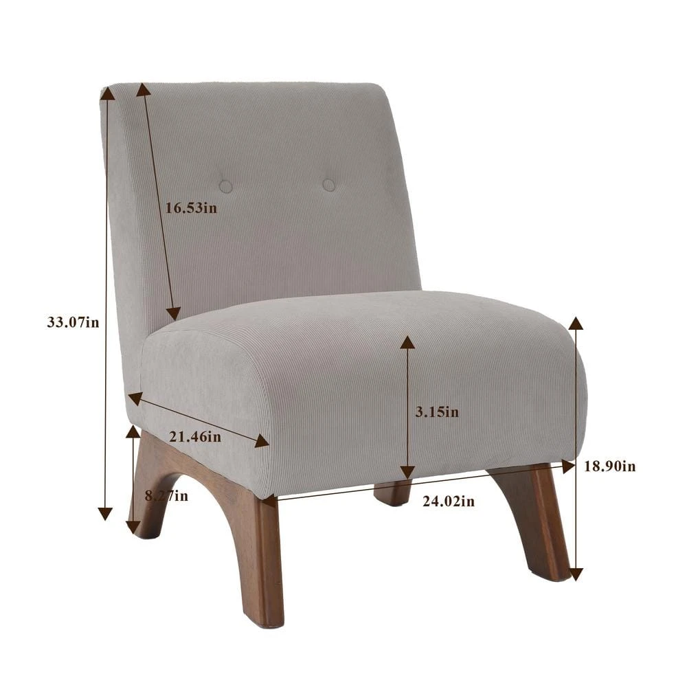 Modern Corduroy Solid Wood Grey Lounge Armless Chair 2 Modern Corduroy Solid Wood Grey Lounge Armless Chair - Image 2