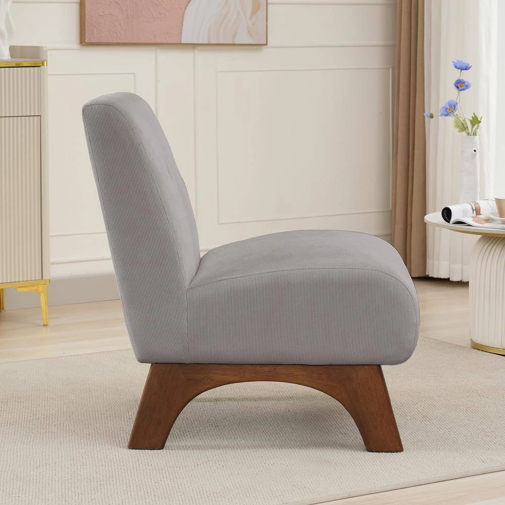 Modern Corduroy Solid Wood Grey Lounge Armless Chair 7 Modern Corduroy Solid Wood Grey Lounge Armless Chair - Image 7