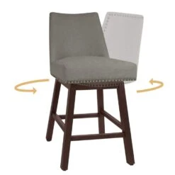 29.53 In Back Swivel Velvet Grey Bar Stool With Rubber Wood Frame (Set Of 2) -Jearey grey jearey bar stools e22gby hd gy 1f 1000