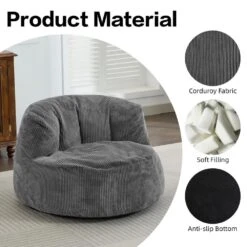 Modern Corduroy Polyester Medium Memory Foam Grey Backrest Style Bean Bag 12 Modern Corduroy Polyester Medium Memory Foam Grey Backrest Style Bean Bag -Jearey grey jearey bean bag chairs e11 02xxy bg 1f 1000