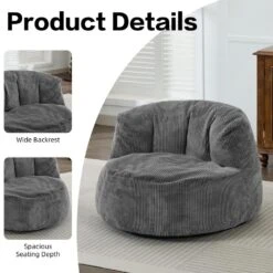 Modern Corduroy Polyester Medium Memory Foam Grey Backrest Style Bean Bag 11 Modern Corduroy Polyester Medium Memory Foam Grey Backrest Style Bean Bag -Jearey grey jearey bean bag chairs e11 02xxy bg 4f 1000