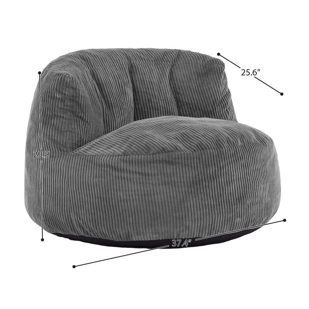 Modern Corduroy Polyester Medium Memory Foam Grey Backrest Style Bean Bag 2 Modern Corduroy Polyester Medium Memory Foam Grey Backrest Style Bean Bag - Image 2