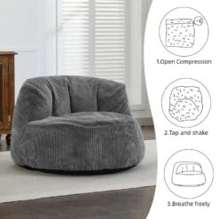 Corduroy Polyester Medium Memory Foam Grey Backrest Style Bean Bag -Jearey grey jearey bean bag chairs xty hd 2 grey 4f 1000