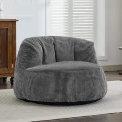 Corduroy Polyester Medium Memory Foam Grey Backrest Style Bean Bag -Jearey grey jearey bean bag chairs xty hd 2 grey c3 1000
