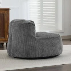 Corduroy Polyester Medium Memory Foam Grey Backrest Style Bean Bag -Jearey grey jearey bean bag chairs xty hd 2 grey fa 1000