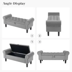 48.43 In. W X 17.72 In. D X 19.29 In. H Grey Tufted Brushed Velvet Armed Storage Bedroom Bench With Rubberwood Legs 11 48.43 In. W X 17.72 In. D X 19.29 In. H Grey Tufted Brushed Velvet Armed Storage Bedroom Bench With Rubberwood Legs -Jearey grey jearey bedroom benches e92cwd hd gy 66 1000