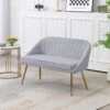 Modern 48 In. Golden Base Velvet Tufted 2-Seats Grey Loveseat Sofa For Living Room Furniture Sets