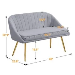 Modern 48 In. Golden Base Velvet Tufted 2-Seats Grey Loveseat Sofa For Living Room Furniture Sets -Jearey grey jearey loveseats e15sry hd gy 66 1000