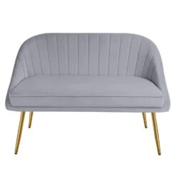 Modern 48 In. Golden Base Velvet Tufted 2-Seats Grey Loveseat Sofa For Living Room Furniture Sets -Jearey grey jearey loveseats e15sry hd gy c3 1000