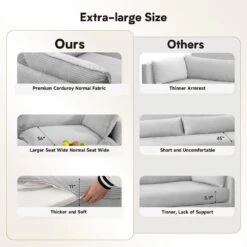 Modern Grey Corduroy Loveseat With Two Pillows For Living -Jearey grey jearey loveseats e46sf 2 gy 1f 1000