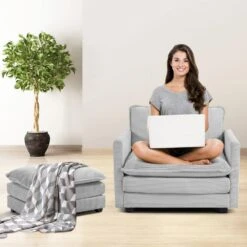 Modern Grey Corduroy Loveseat With Two Pillows For Living -Jearey grey jearey loveseats e46sf 2 gy 31 1000