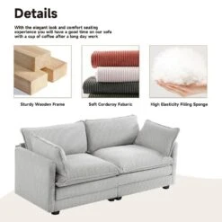 Modern Grey Corduroy Loveseat With Two Pillows For Living -Jearey grey jearey loveseats e46sf 2 gy 4f 1000