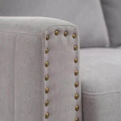 Sanfe 57 In. Grey Solid Fabric 2-Seat Loveseat With Nailhead -Jearey grey jearey loveseats sfrm 2 grey 1f 1000