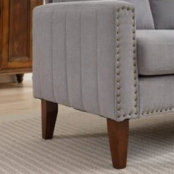 Sanfe 57 In. Grey Solid Fabric 2-Seat Loveseat With Nailhead -Jearey grey jearey loveseats sfrm 2 grey c3 1000