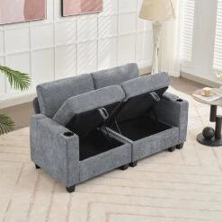 Modern 64.6 In Grey Chenille Storage Loveseat With Cup Holder And Ottoman For Living 10 Modern 64.6 In Grey Chenille Storage Loveseat With Cup Holder And Ottoman For Living -Jearey grey jearey loveseats xnecw 2 grey 1f 1000