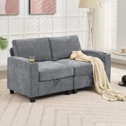 Modern 64.6 In Grey Chenille Storage Loveseat With Cup Holder And Ottoman For Living 11 Modern 64.6 In Grey Chenille Storage Loveseat With Cup Holder And Ottoman For Living -Jearey grey jearey loveseats xnecw 2 grey 31 1000
