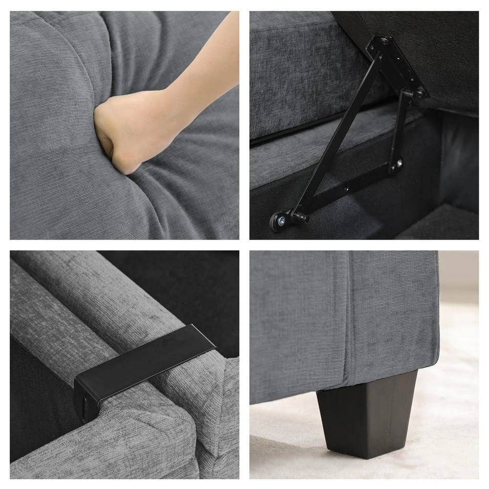 Modern 64.6 In Grey Chenille Storage Loveseat With Cup Holder And Ottoman For Living 3 Modern 64.6 In Grey Chenille Storage Loveseat With Cup Holder And Ottoman For Living - Image 3