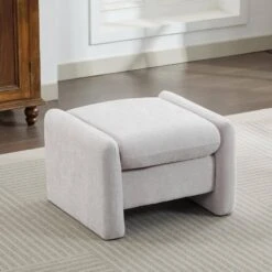 Grey Chenille Wood Comfort Outdoor Ottoman For Couch
