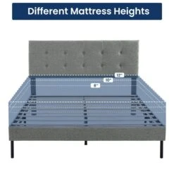 Alex Light Grey Queen Upholstered Platform Bed Frame With Headboard -Jearey grey jearey platform beds 10ftxlm red 1f 1000