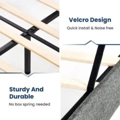 Alex Light Grey Queen Upholstered Platform Bed Frame With Headboard -Jearey grey jearey platform beds 10ftxlm red 4f 1000