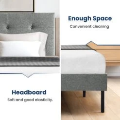 Alex Grey Twin Upholstered Platform Bed Frame With Headboard -Jearey grey jearey platform beds e111cj twin grey 4f 1000