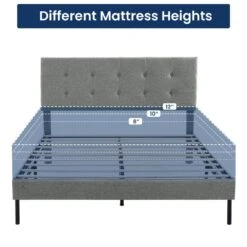 Alex Grey Twin Upholstered Platform Bed Frame With Headboard -Jearey grey jearey platform beds e111cj twin grey c3 1000